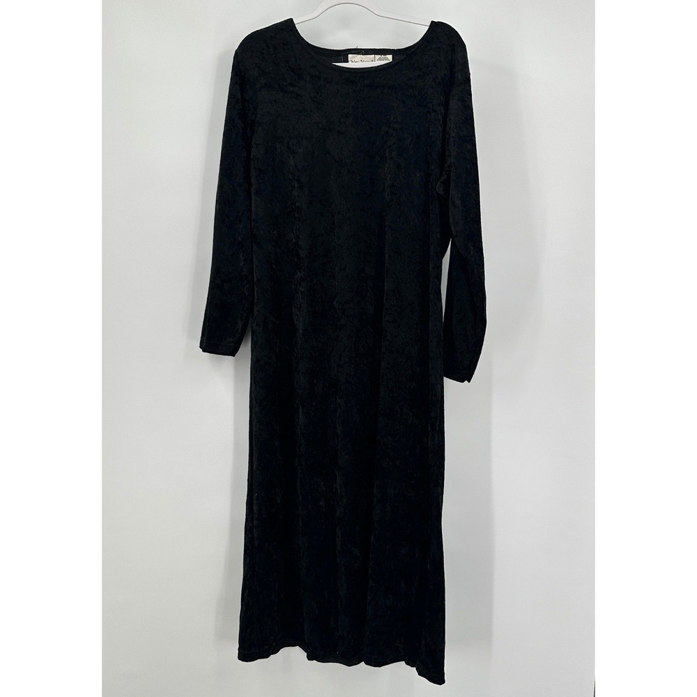 Womens Whimsigoth Black Crushed Velvet Maxi Dress Sz XL Grunge Minimalist Witchy